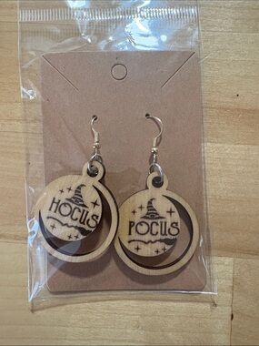Hocus Pocus Wooden Dangle Earrings - Light Wood